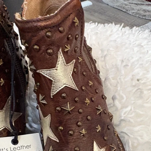Myra Bag Brown Leather Heeled Boots with Silver Stars~ GORGEOUS! Brand new - Picture 2 of 12
